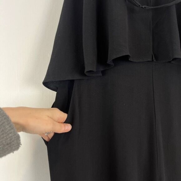 Bebe Women's Size 12 Ruffled Collar Black Jumpsuit Pockets Strapless - Picture 6 of 12